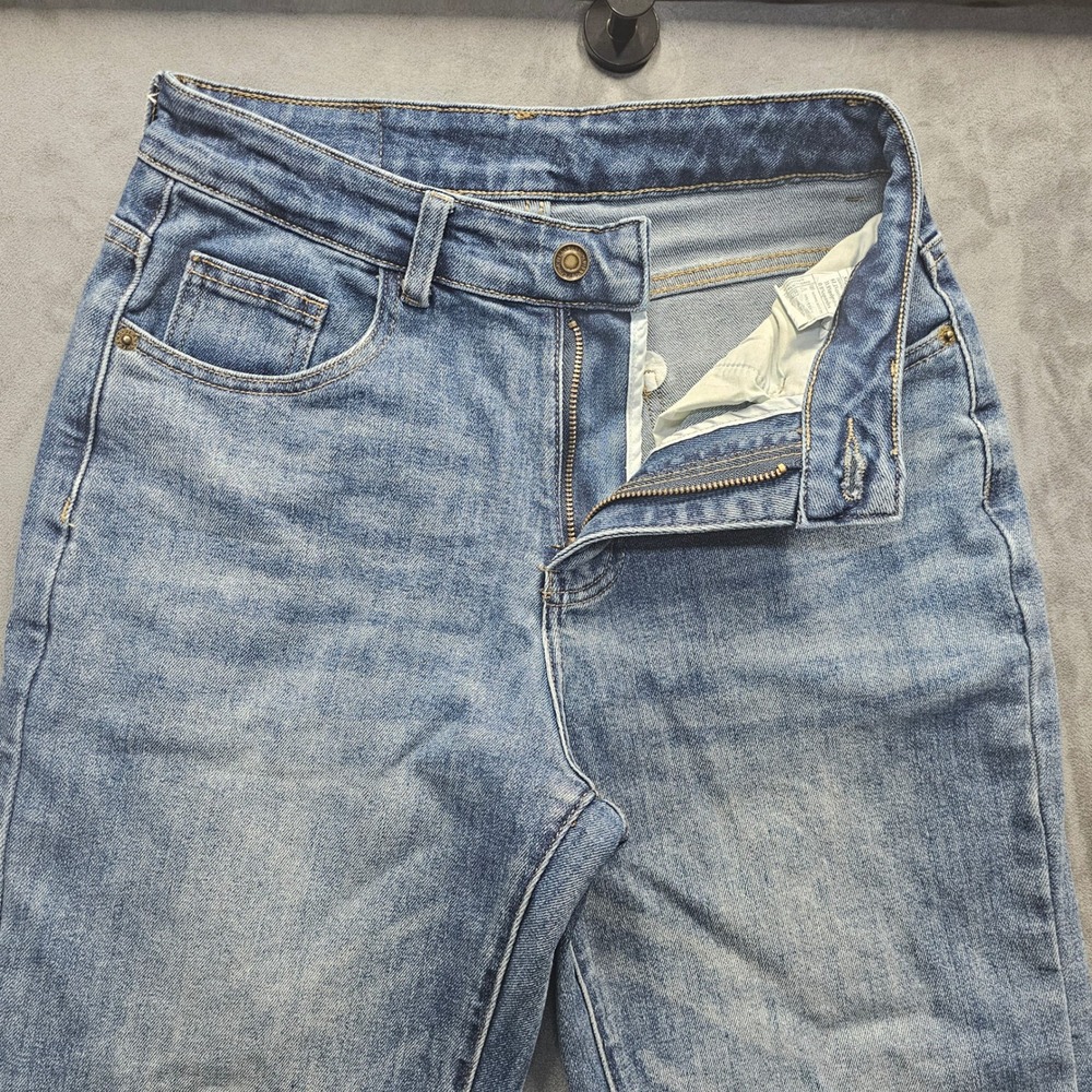 UPNET Women Blue High Waisted Straight Leg Jeans Raw Hem Size 2